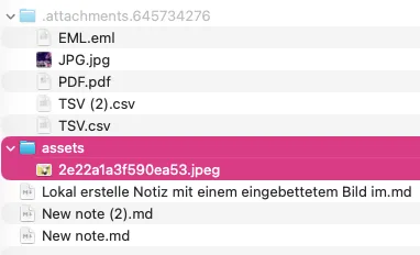 Lokaler assets-Ordner mit einem Bild, dazu eine neue Markdown-Datei