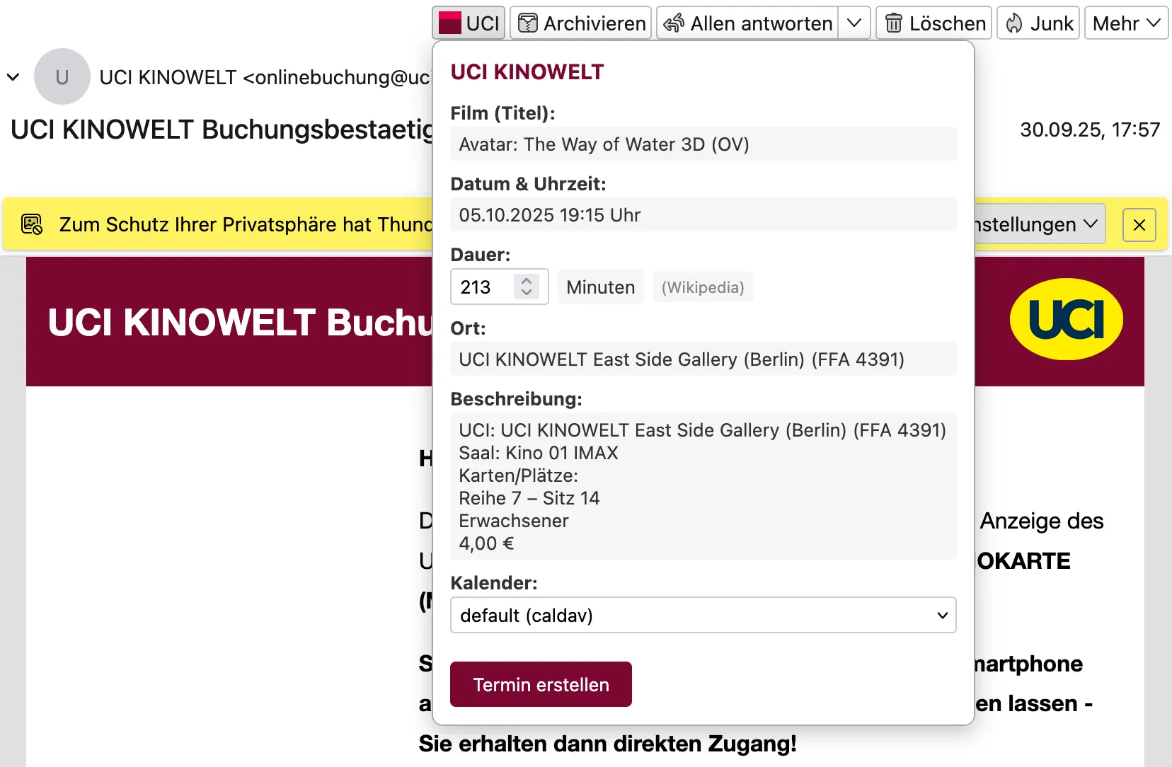 Aufgeklapptes Plugin